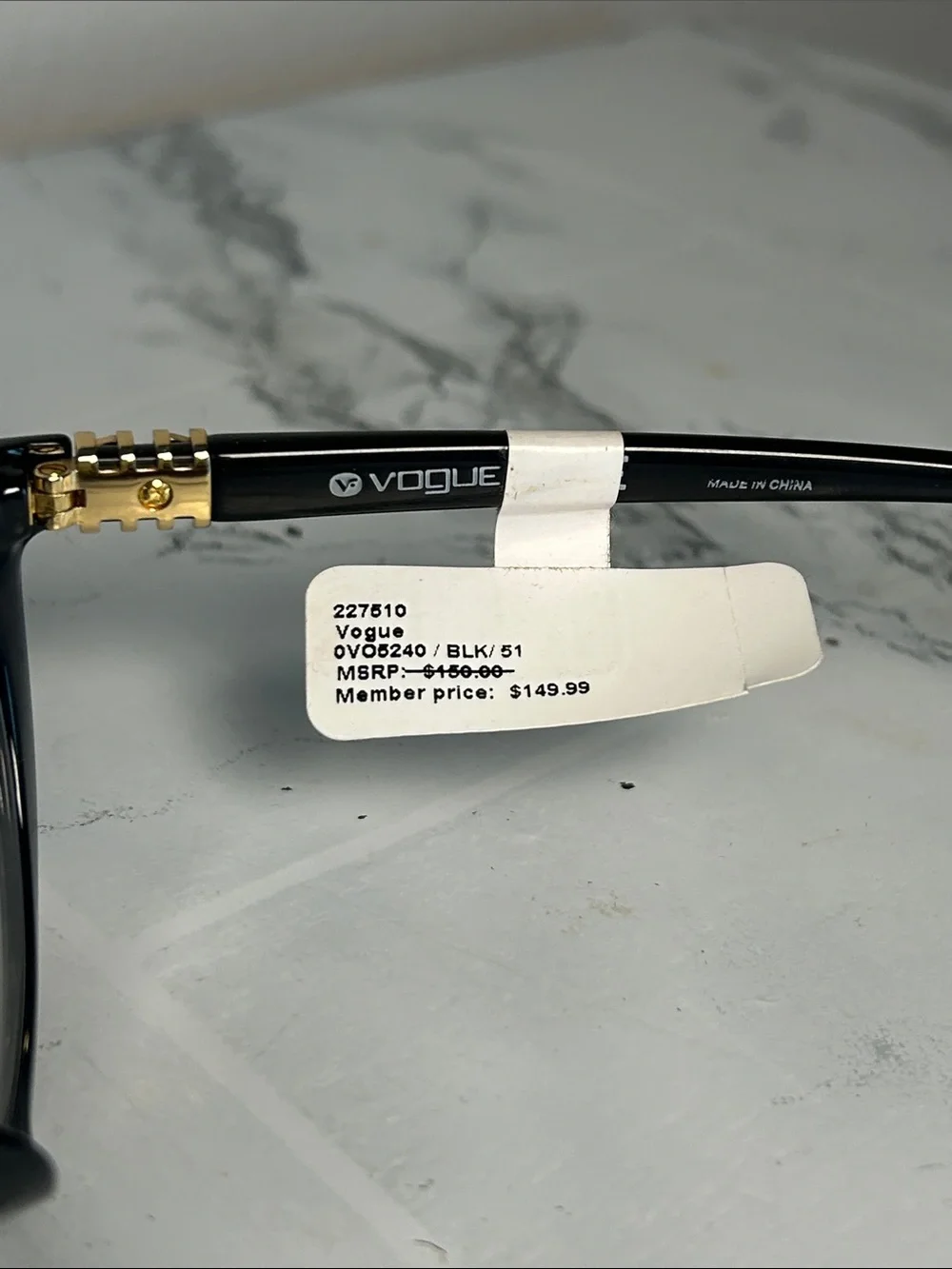 Vogue VO5240-B Black Cat Eye Eyeglasses Gold Detail 51-17-135 NWT